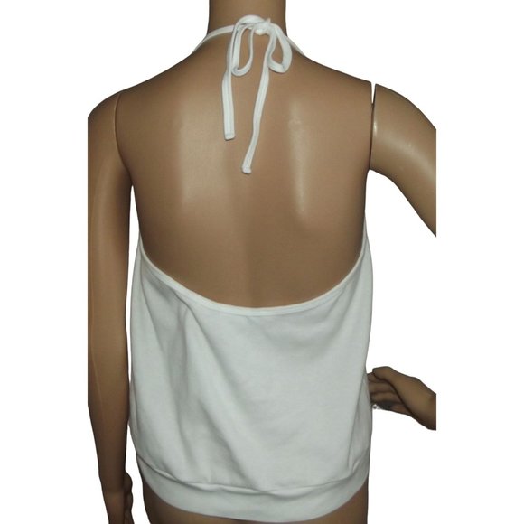 French Connection Halter Tank Women Large cotton turquoise tropical floral white - Picture 2 of 8